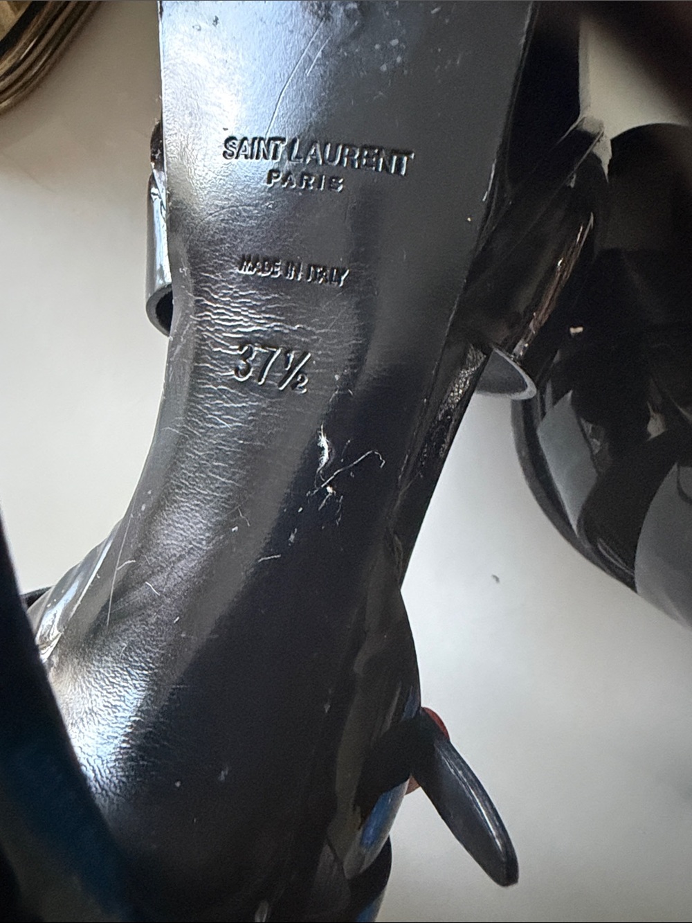 Saint Laurent Black Patent Leather Strappy Stiletto Sandals with Gold Buckle - Picture 5 of 5